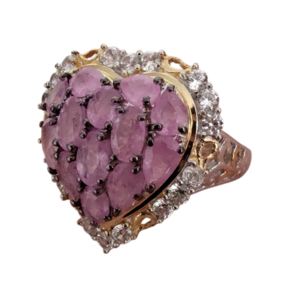 Djoy Jewelry - D’Joy Ilakaka Hot Pink Sapphire & White Zircon Blushing Heart Ring Size 6